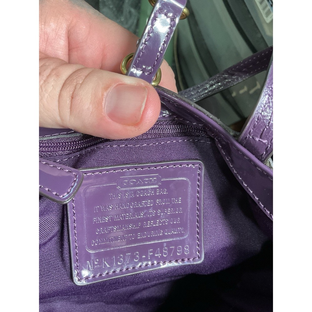 Y2K Coach Signature Stripe Brass/Khaki/Purple Bag Very Clean Condition - Picture 9 of 10